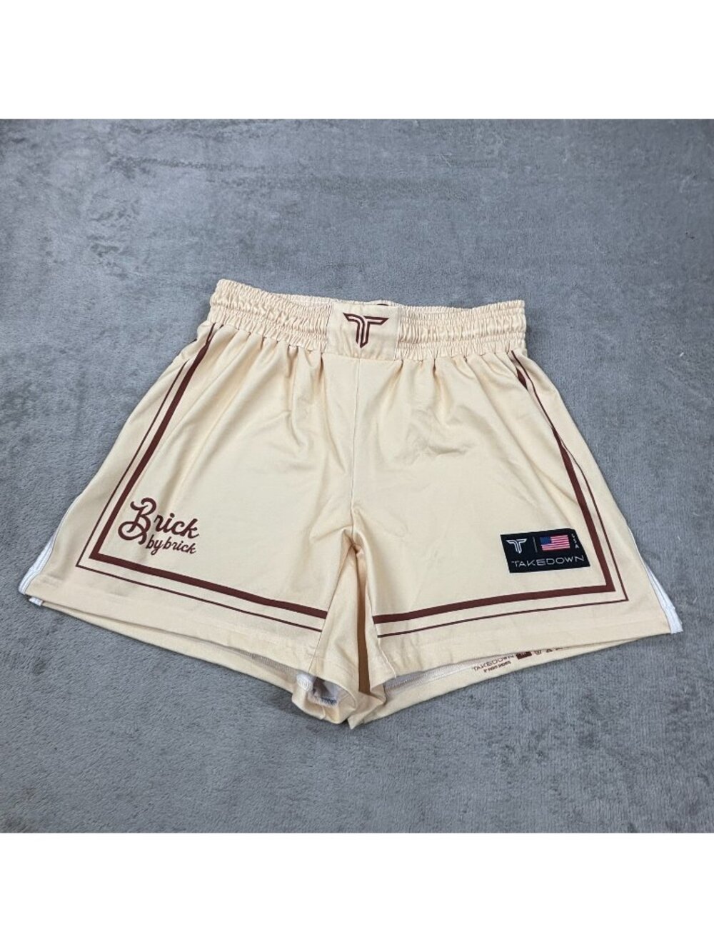 Takedown Brick By Brick Fight Shorts Mens Medium Tan Brown Side Slit Stretch